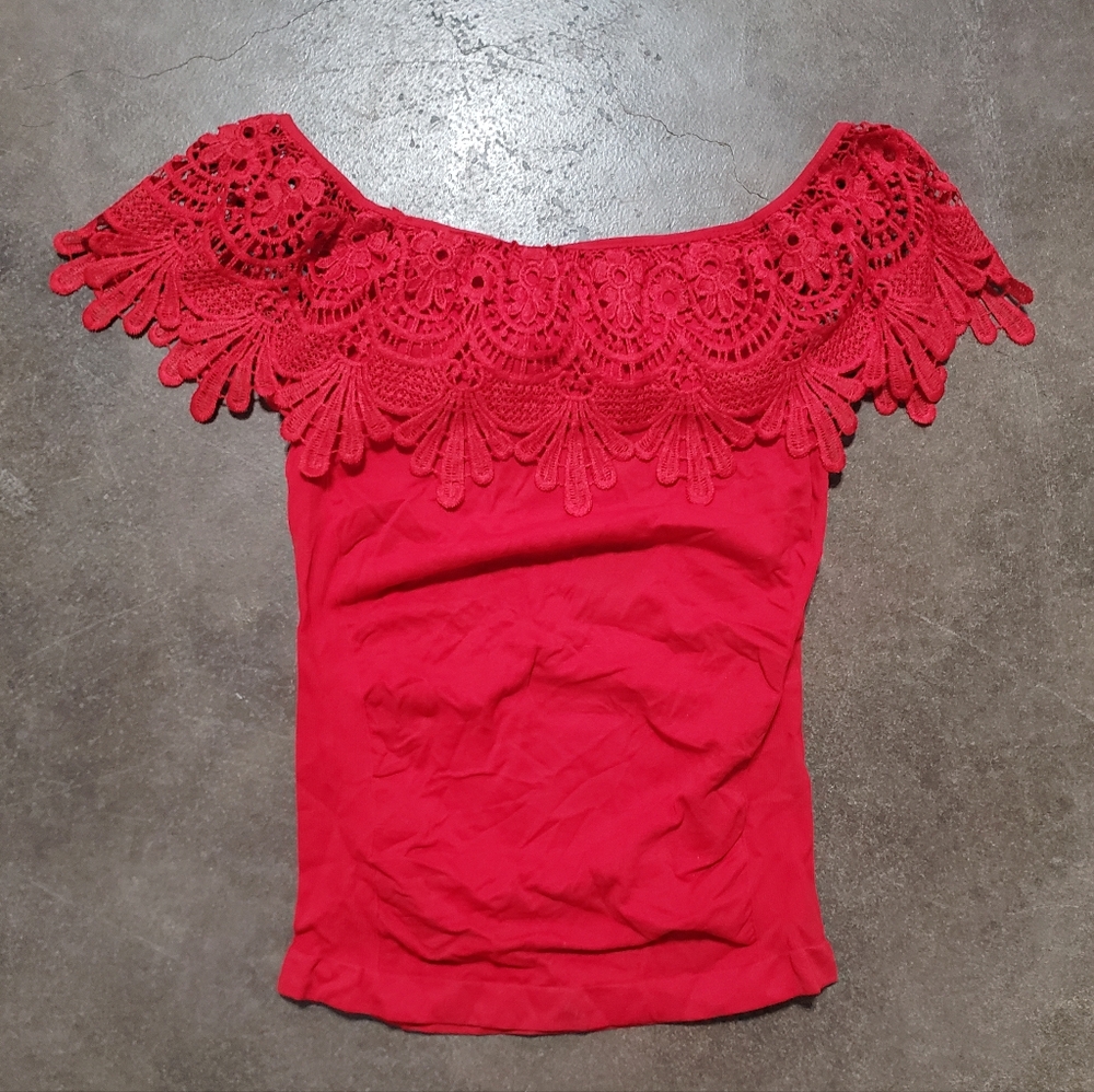 Red | HIDDEN LOTUS | Embroidered Lace Sleeve